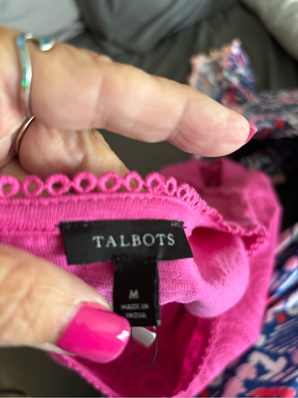 Talbots Bright Pink Tie-Waist Lace Yoke Women's Dress - Picture 5 of 7